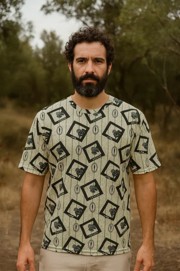 FLAMMA Grid Tee | Men’s Premium Cotton Tee with Retro Graphic |